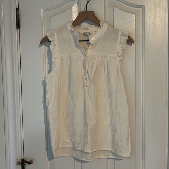 J.Crew | Creamy Gauze Cotton Smocked Ruffleneck Sleeveless Top Small Neutral - Picture 3 of 9